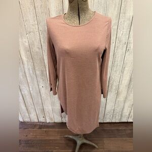 Mittoshop Long Sleeve Ribbed Dress in Pink